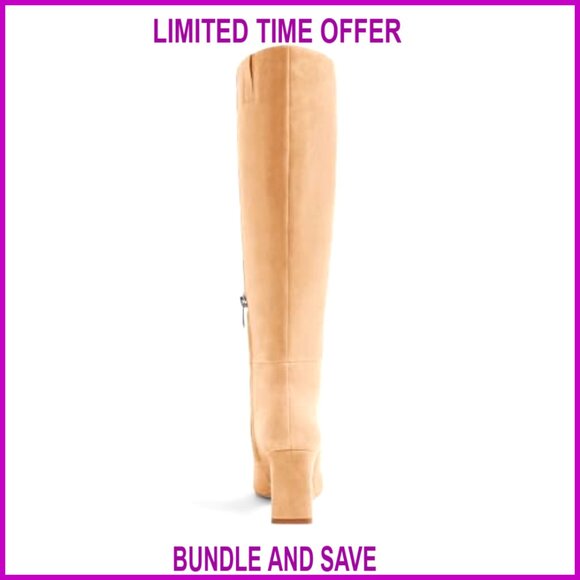 Knee High Boots Chunky Heel Side Zip Faux Suede Fall Dress Shoes - Picture 6 of 7